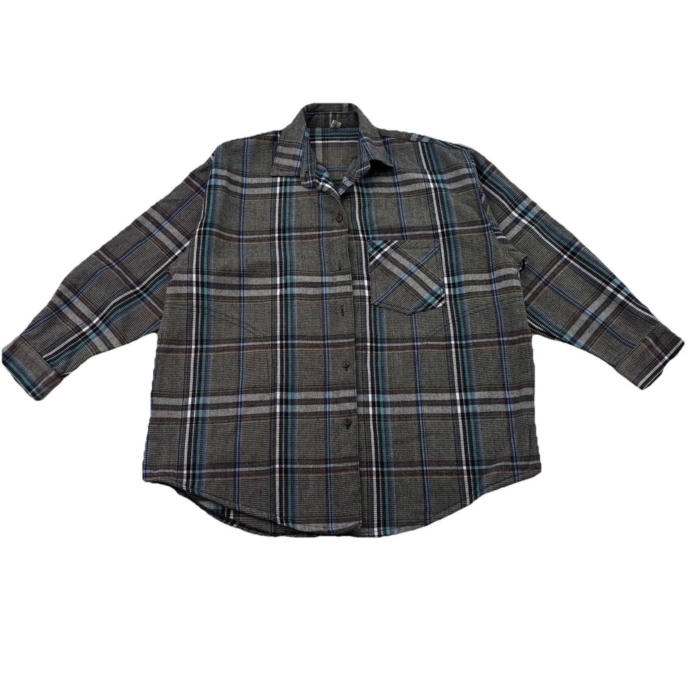 Vintage Korean Plaid Button Up Shirt XL • Dark Academia Normcore Grunge Flannel